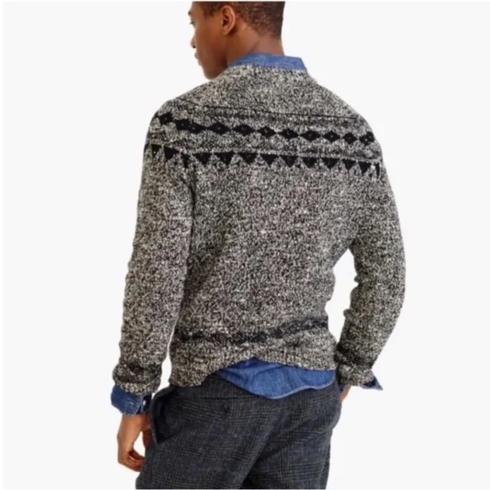 J. CREW Fair Isle Crewneck Wool Blend Knit Sweater Black&Cream/Heather Gray XS